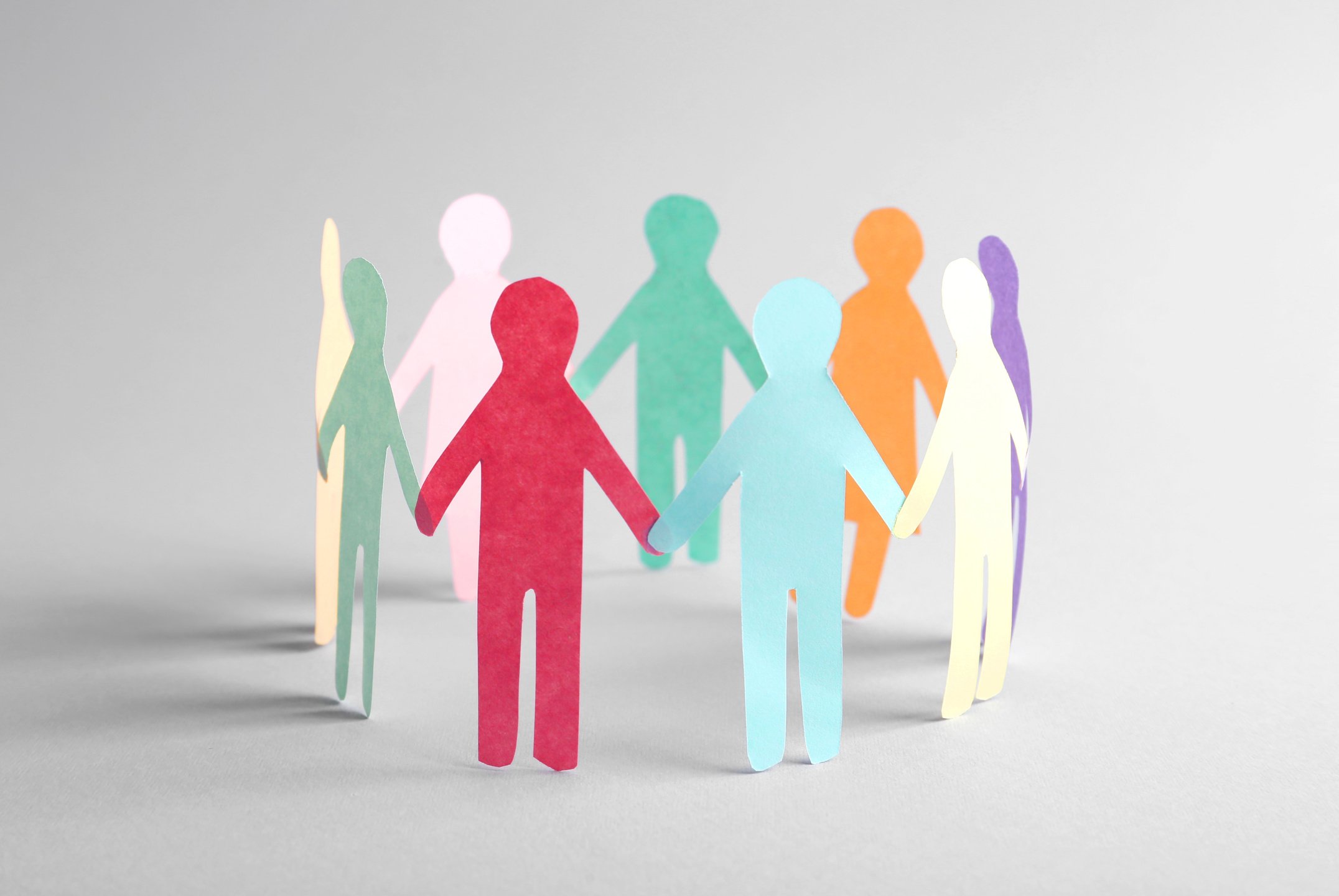 Paper Human Figures Making Circle on White Background. Diversity